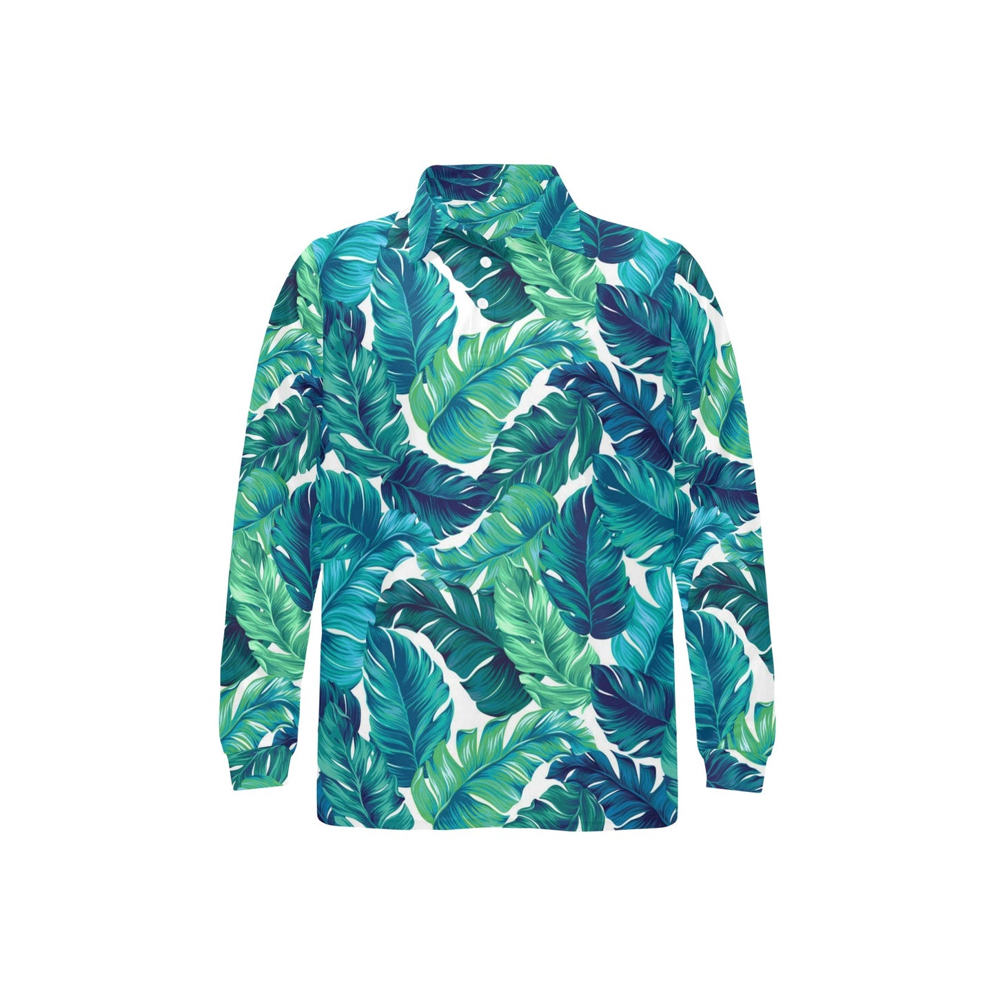 Brightness Tropical Palm Leaves Long Sleeve Polo Shirt For Men's