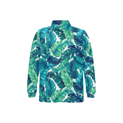 Brightness Tropical Palm Leaves Long Sleeve Polo Shirt For Men's