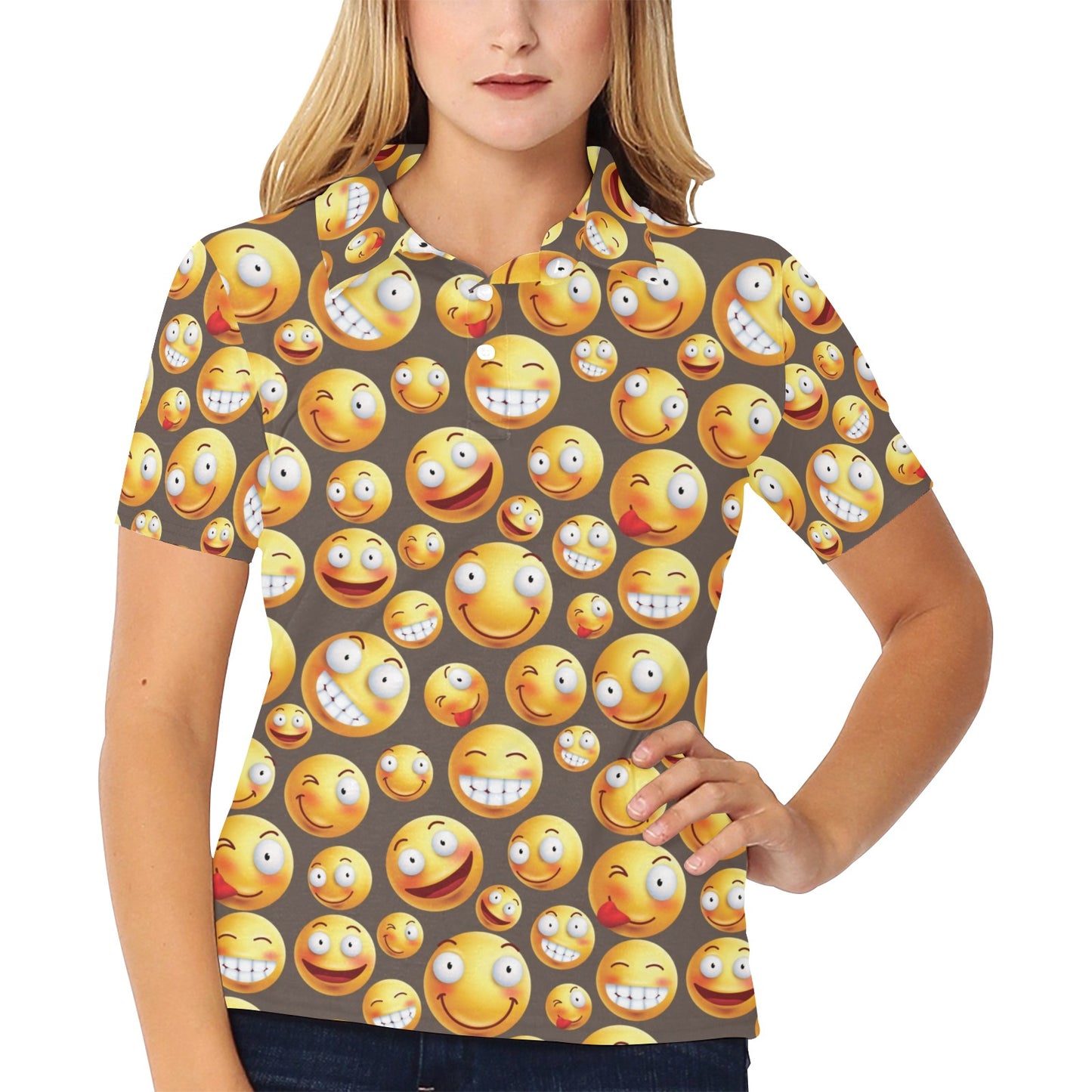 Smiley Face Emoji Print Design LKS303 Women's Polo Shirt
