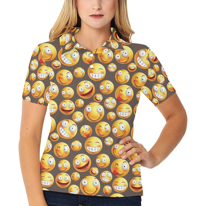 Smiley Face Emoji Print Design LKS303 Women's Polo Shirt