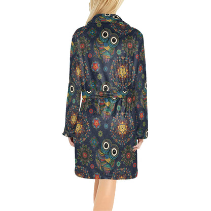 Owl Boho Style Pattern Print Design A04 Women's Fleece Robe