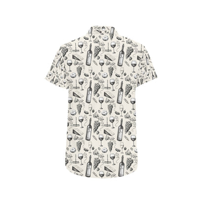 Wine Themed Print Design LKS306 Men Short Sleeve Button Up Shirt