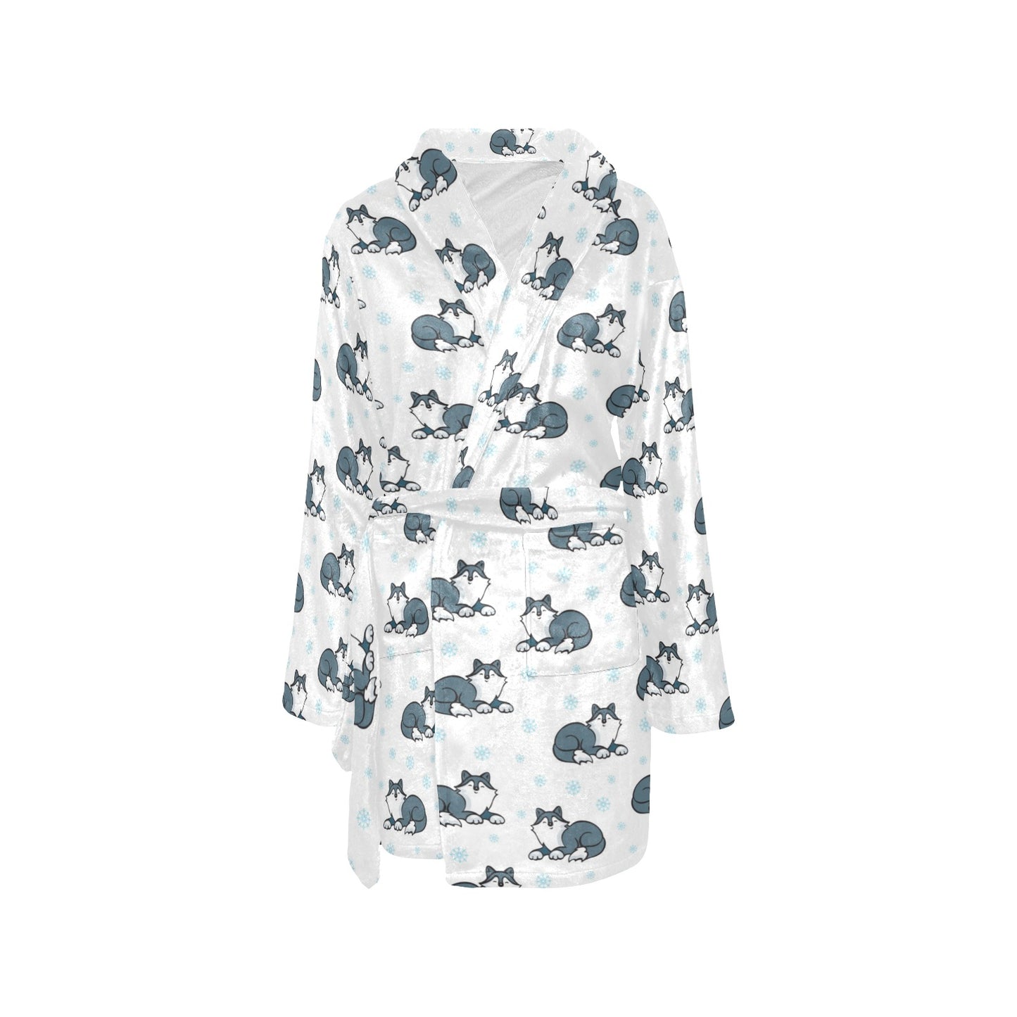 Alaskan Malamute Pattern Print Design 03 Women's Fleece Robe