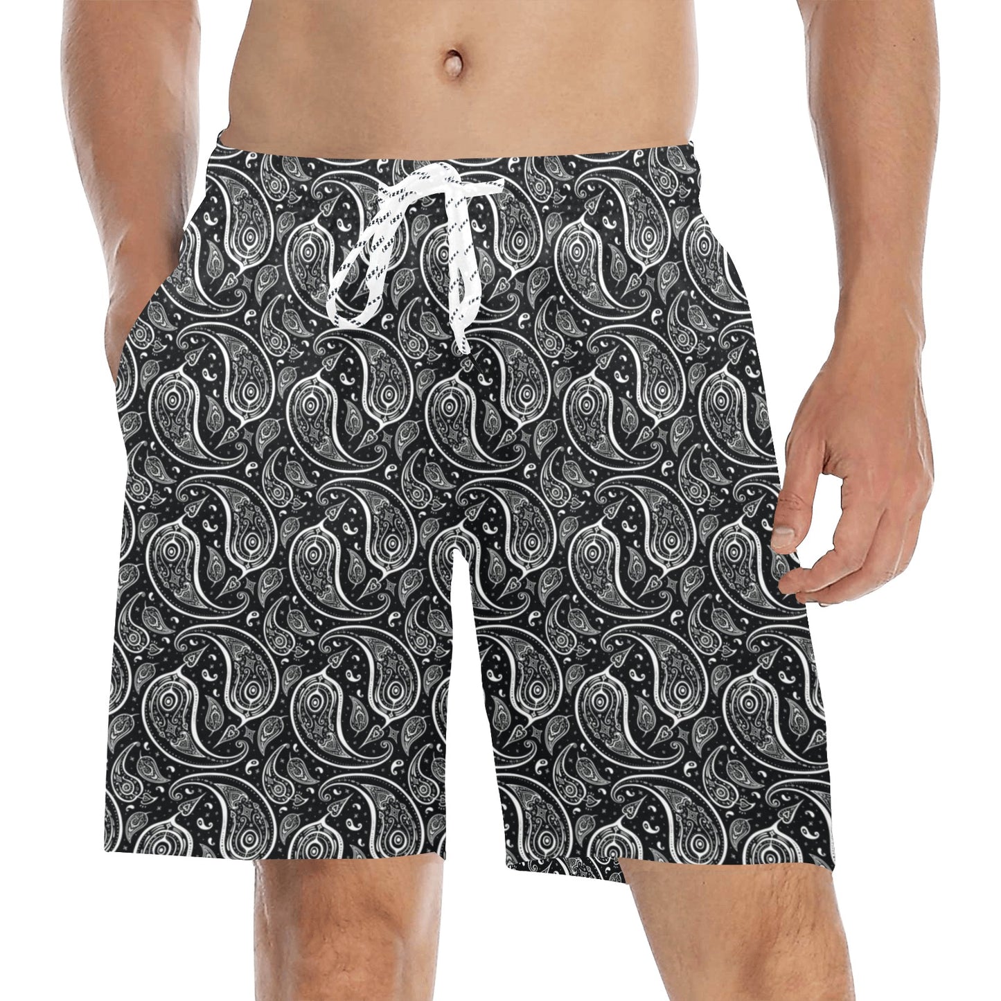 Paisley Black Design Print Men's Swim Trunks Beach Shorts