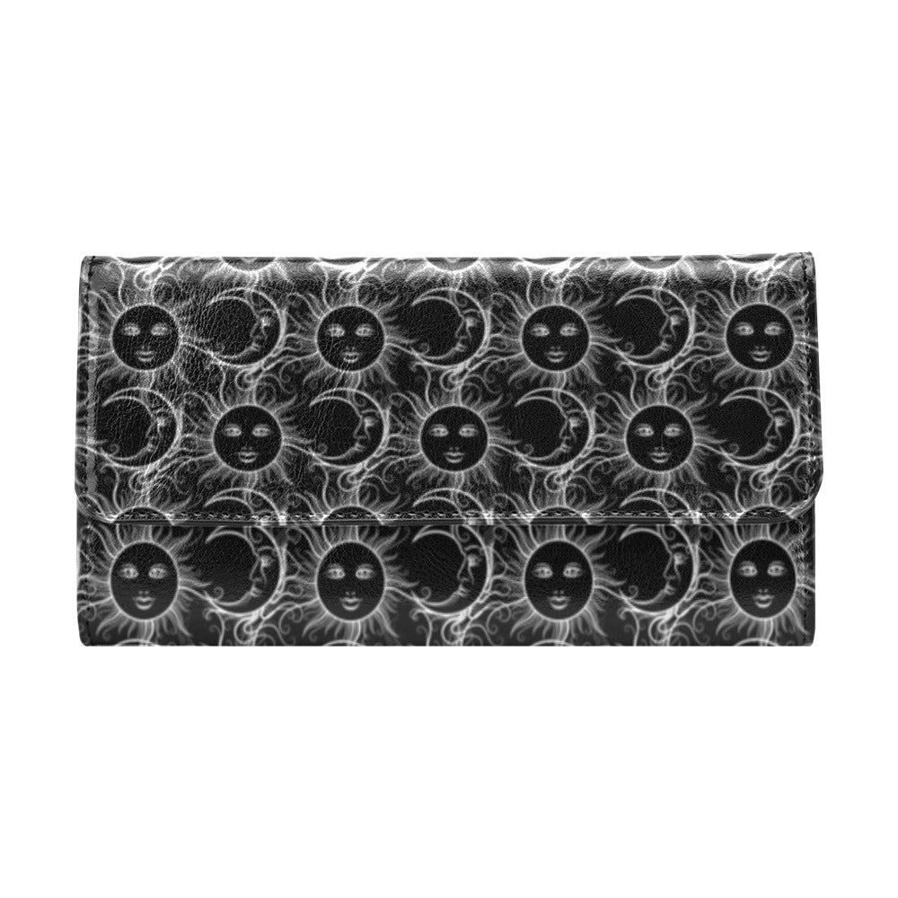 Sun Moon White Design Themed Print Women's Trifold Wallet