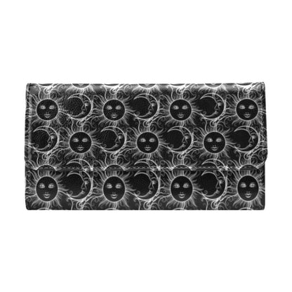 Sun Moon White Design Themed Print Women's Trifold Wallet