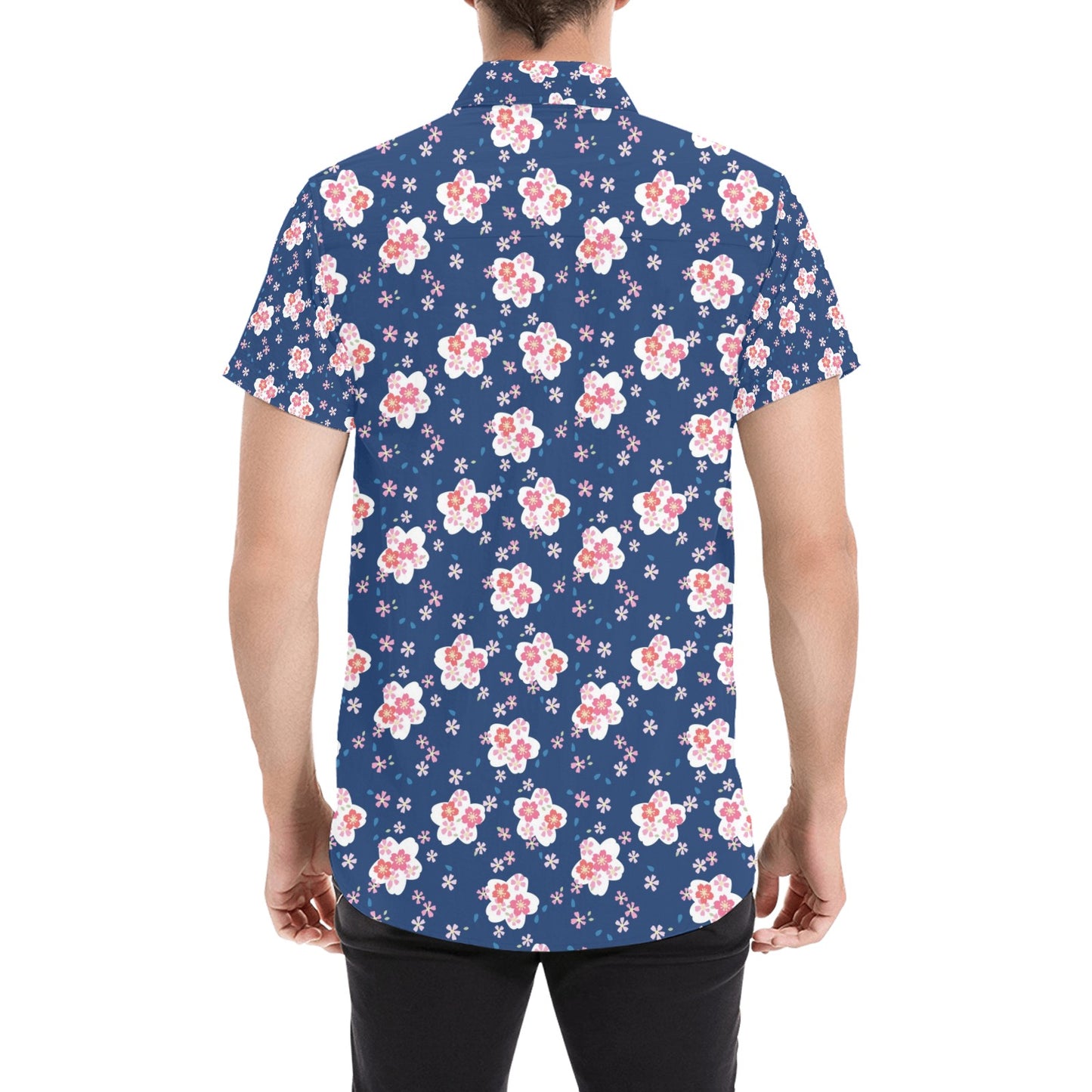 Sakura Print Design LKS306 Men Short Sleeve Button Up Shirt