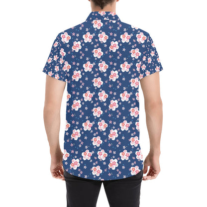 Sakura Print Design LKS306 Men Short Sleeve Button Up Shirt