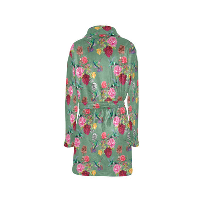 Hummingbird with Rose Themed Print Women's Fleece Robe