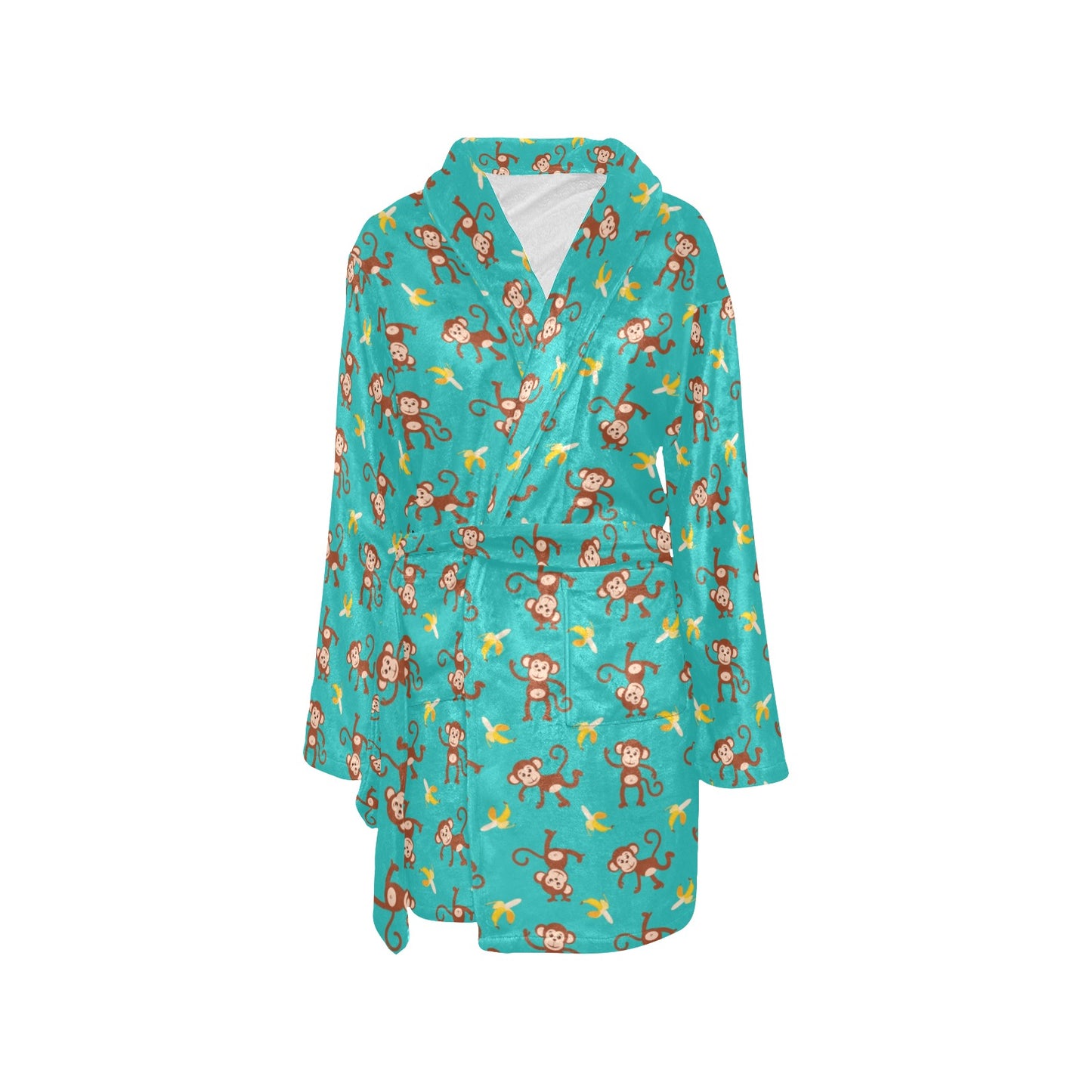 Monkey Banana Design Themed Print Women's Fleece Robe