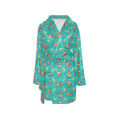 Monkey Banana Design Themed Print Women's Fleece Robe
