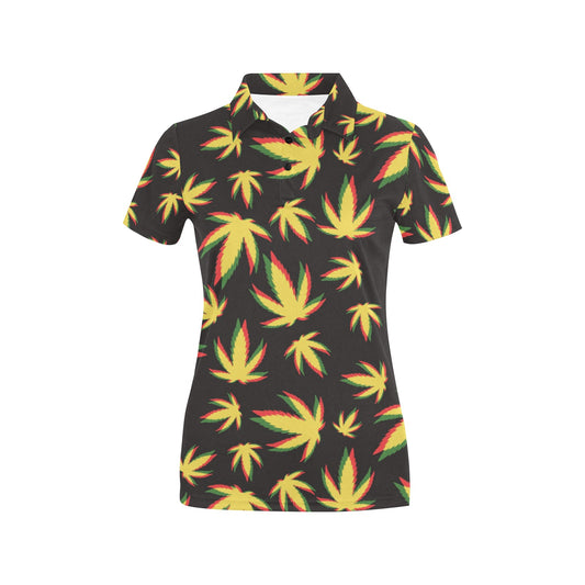 Pot Leaf Pattern Print Design A02 Women's Polo Shirt