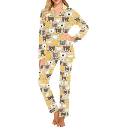 Bear PatchworkPattern Print Design 01 Women's Long Pajama Set