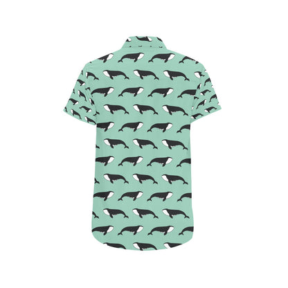 Whale Print Design LKS307 Men Short Sleeve Button Up Shirt