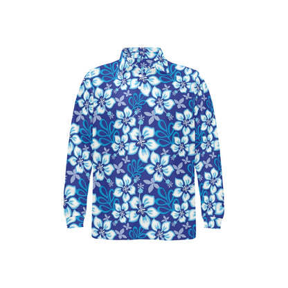 Hibiscus Pattern Print Design HB04 Long Sleeve Polo Shirt For Men's
