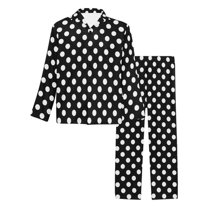 Polka Dot Black White Pattern Print Design 03 Men's Long Pajama Set