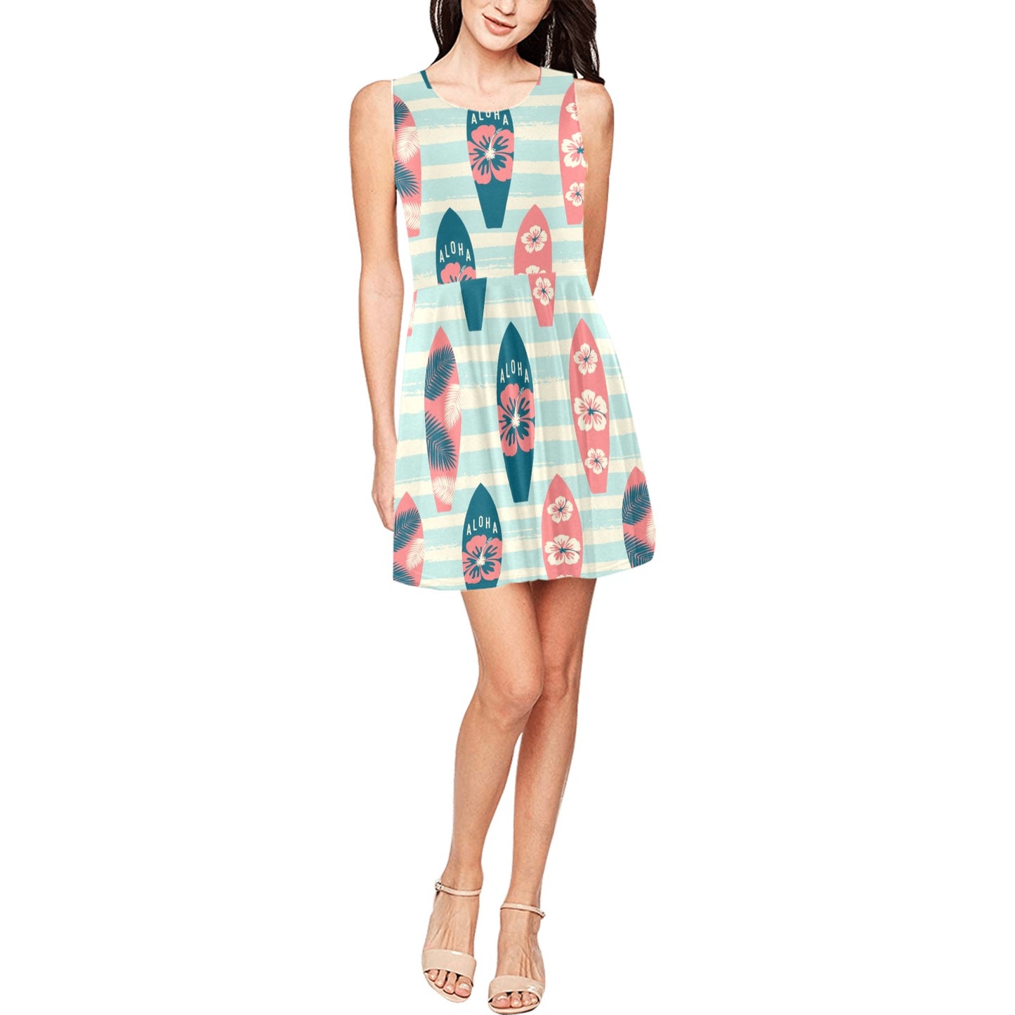 Aloha Hawaii Surfboard Pattern Print Design 02 Sleeveless Dress