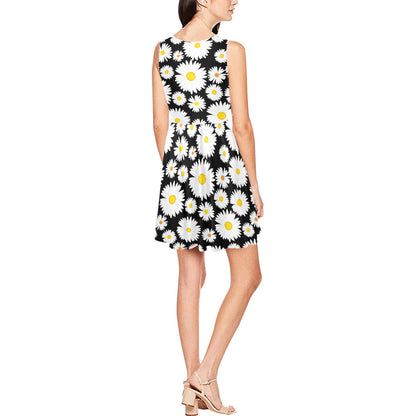 Daisy Pattern Print Design 01 Sleeveless Dress