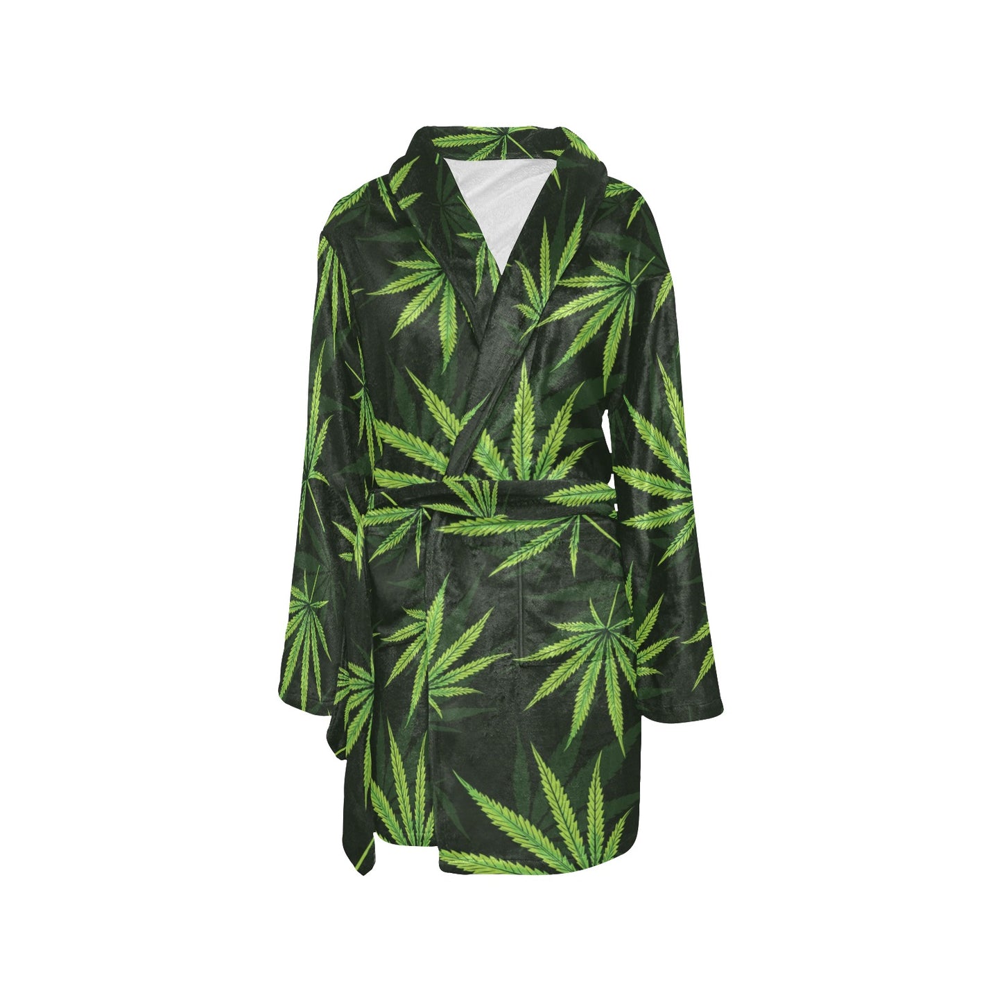 Pot Leaf Pattern Print Design A03 Women's Fleece Robe