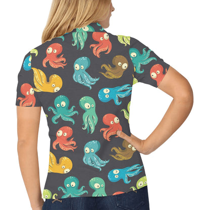 Octopus Pattern Print Design A01 Women's Polo Shirt