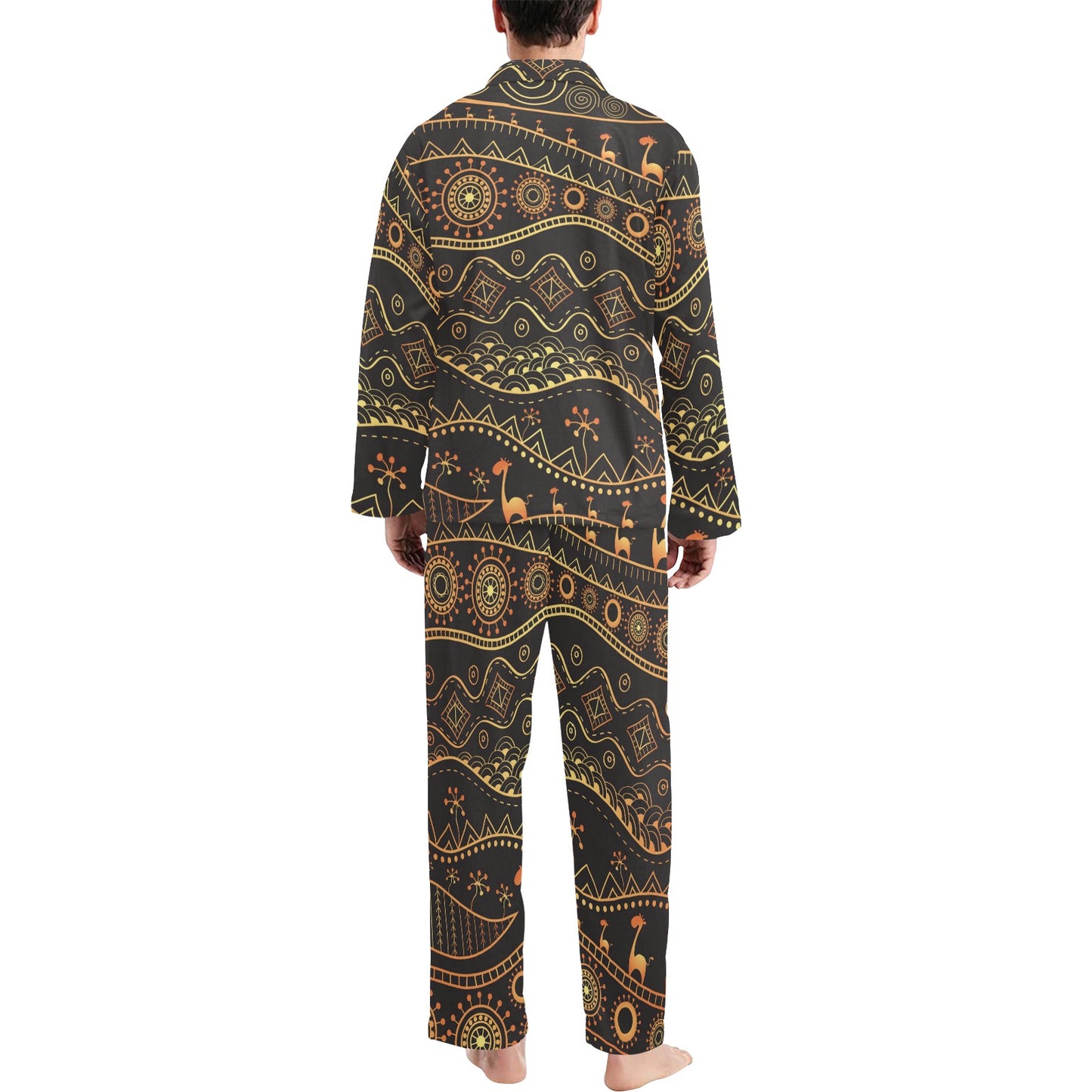 Gold African Design Men's Long Pajama Set
