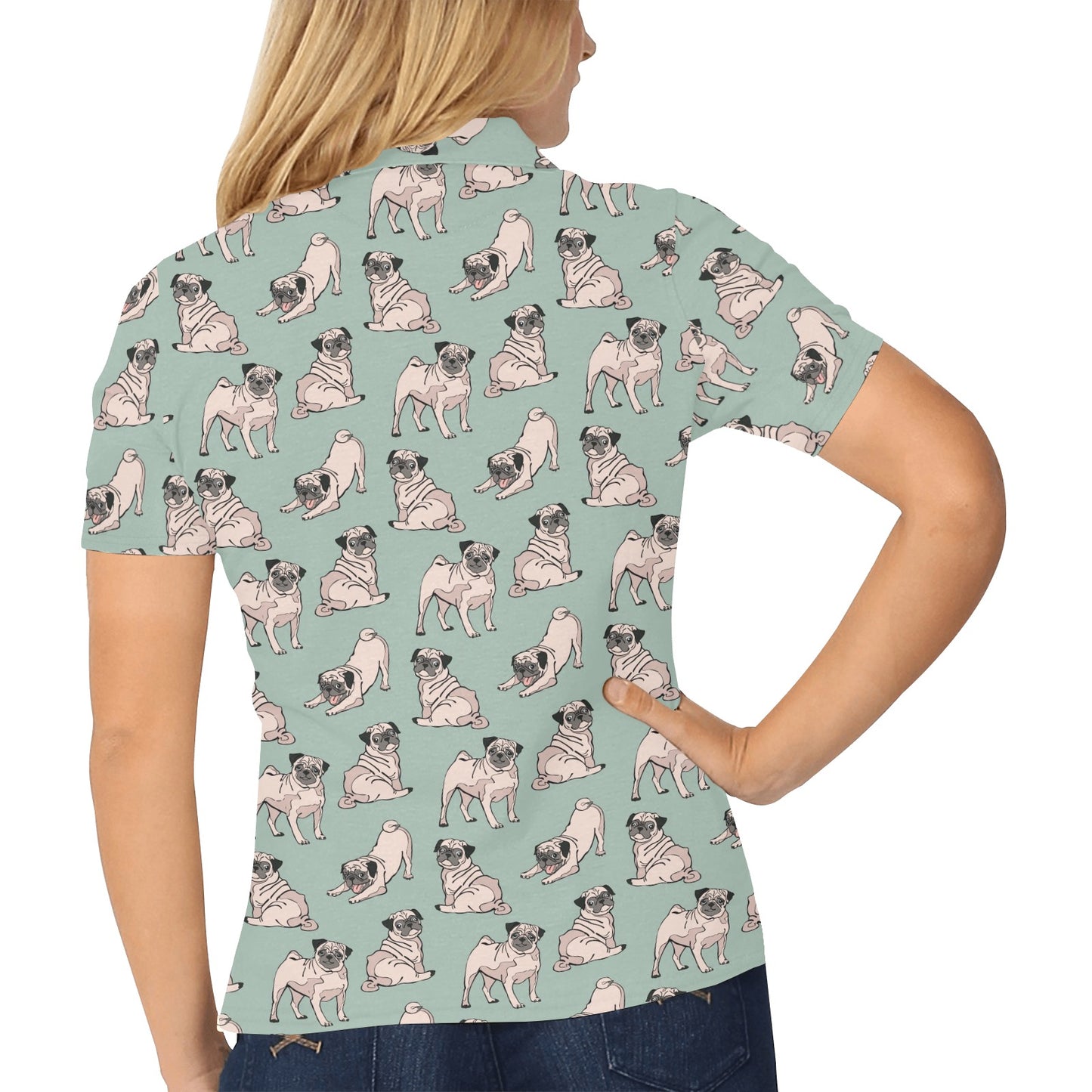 Pug Pattern Print Design A01 Women's Polo Shirt