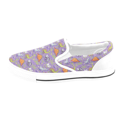 Zombie Dinosaur Print Design LKS302 White Slip Ons Canvas Women's Shoes