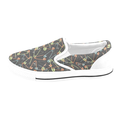 Safety Pin Print Design LKS301 White Slip Ons Canvas Women's Shoes
