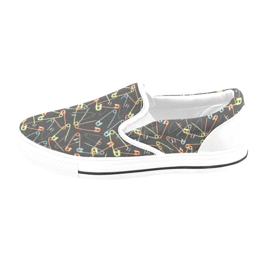 Safety Pin Print Design LKS301 White Slip Ons Canvas Women's Shoes