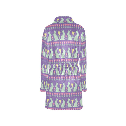 Rabbit Pattern Print Design RB01 Women's Fleece Robe