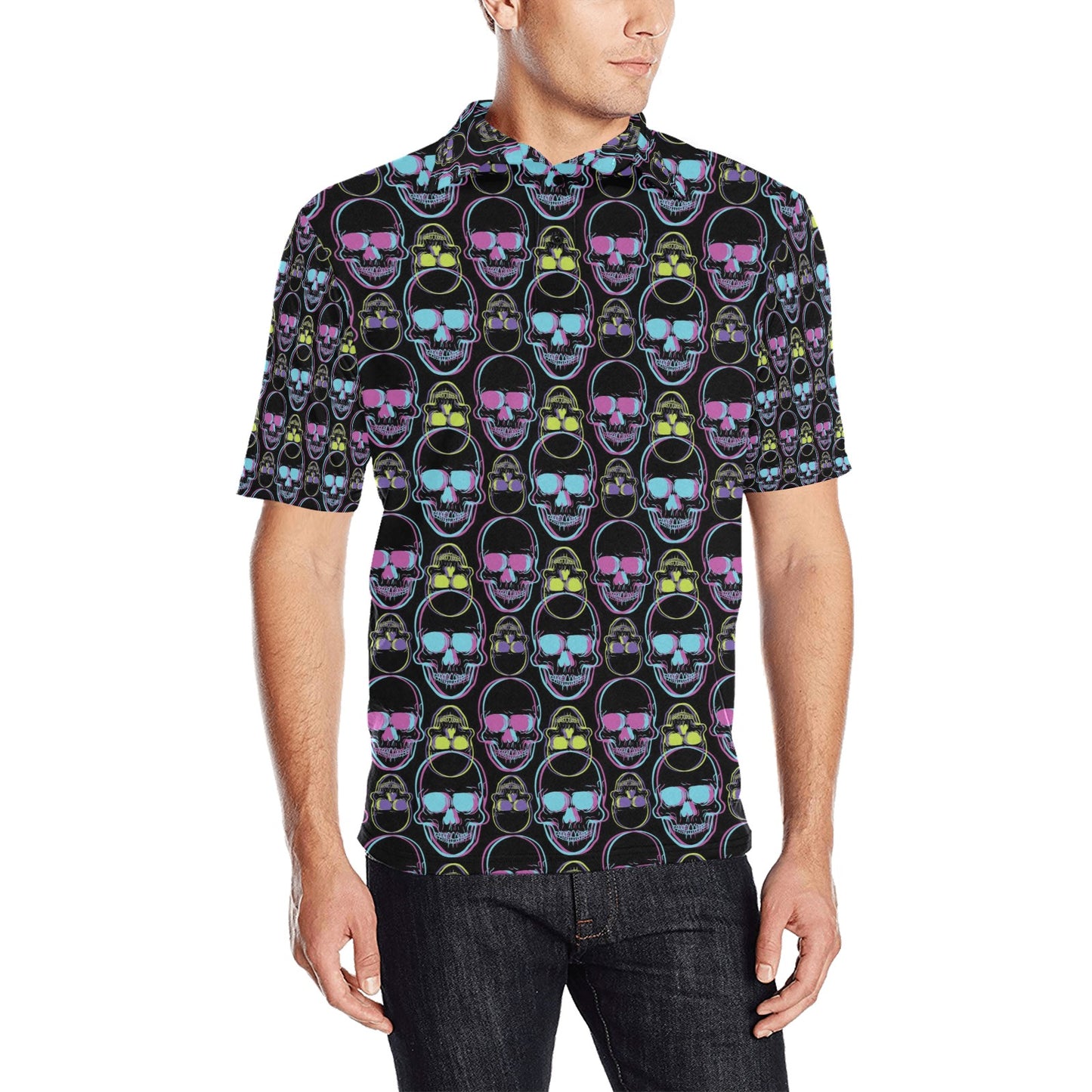 Skull 3D Colorful Print Design LKS309 Men Polo Shirt