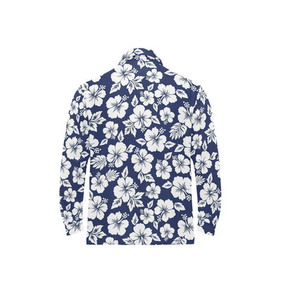 Hibiscus Pattern Print Design HB012 Long Sleeve Polo Shirt For Men's