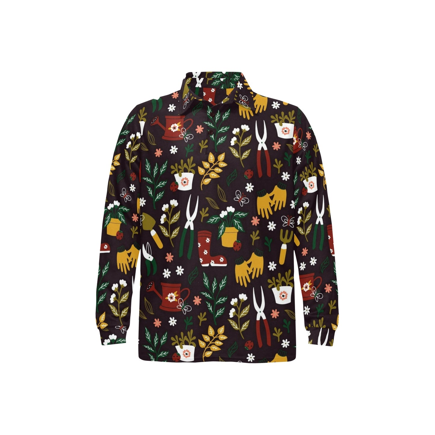 Gardening Pattern Print Design G05 Long Sleeve Polo Shirt For Men's