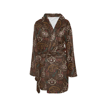 Coffee Pattern Print Design 06 Women's Fleece Robe