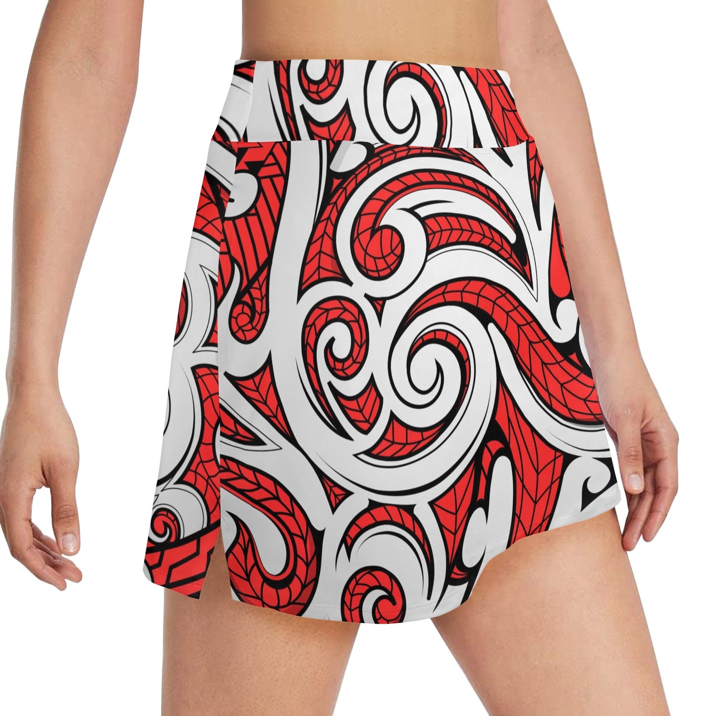 Maori Polynesian Themed Design Print 17" Golf & Pickleball Skort with Pockets