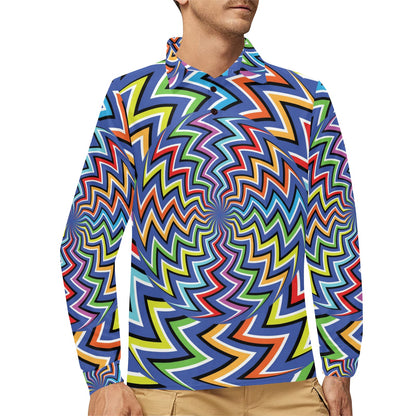 Optical illusion Pattern Print Design A02 Long Sleeve Polo Shirt For Men's