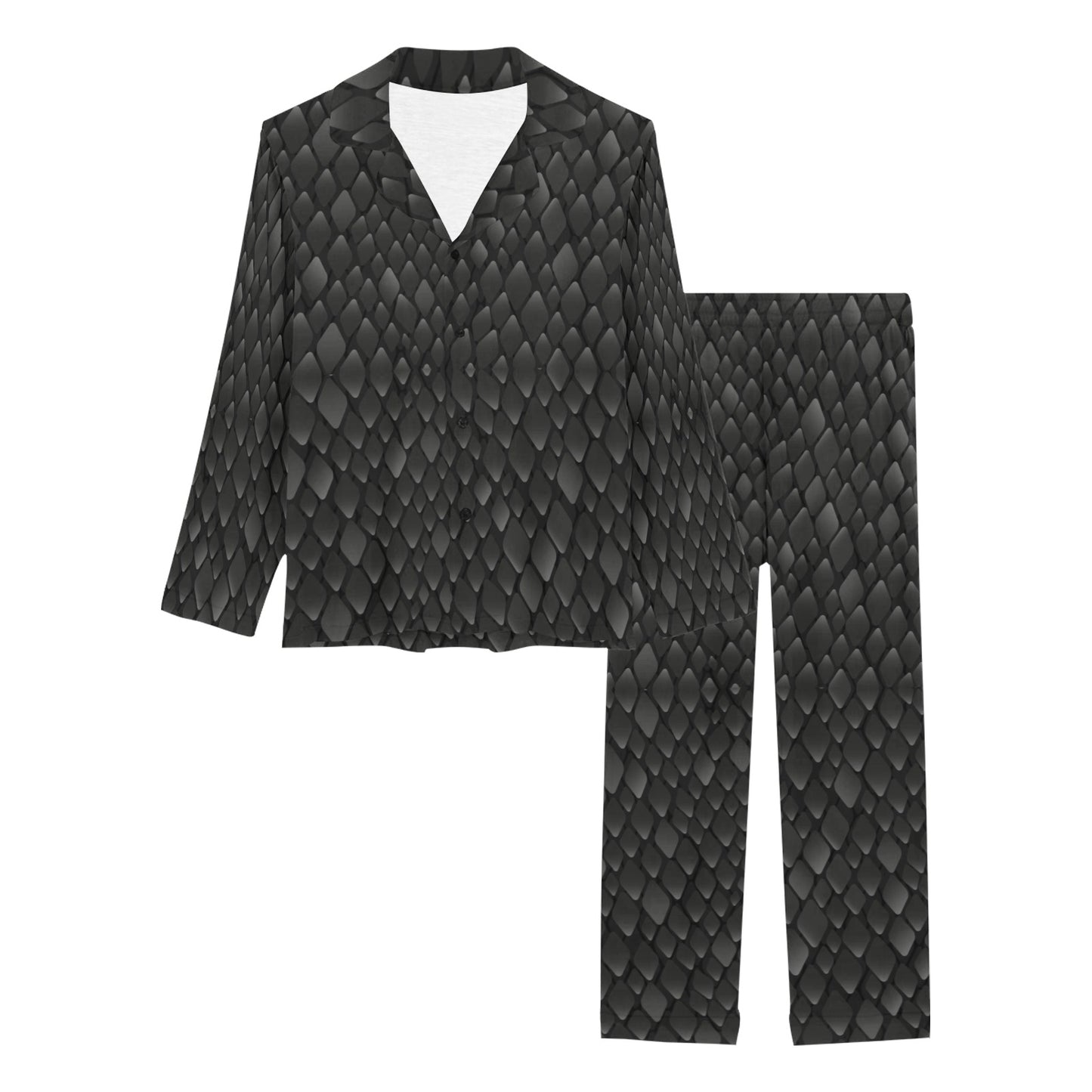 Snake Skin Black Print Women's Long Pajama Set