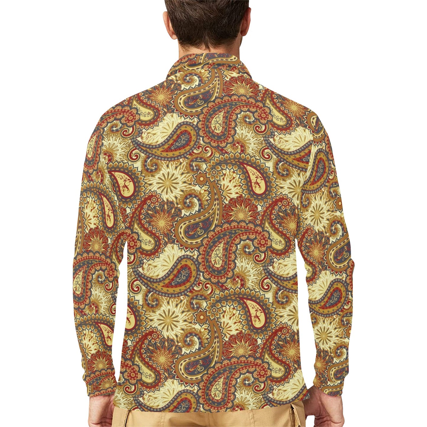 Boho Pattern Print Design 08 Long Sleeve Polo Shirt For Men's