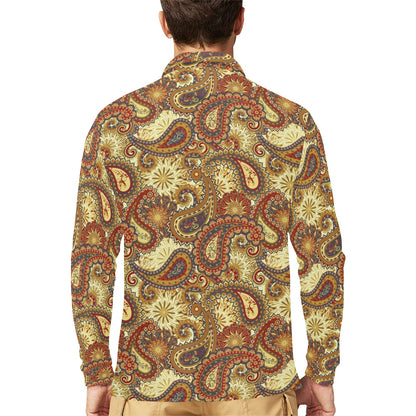 Boho Pattern Print Design 08 Long Sleeve Polo Shirt For Men's