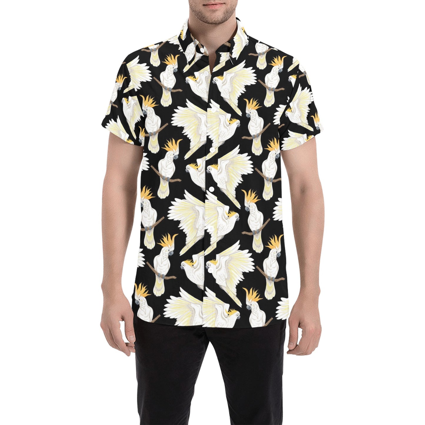 Cockatoo Print Design LKS402 Men Short Sleeve Button Up Shirt