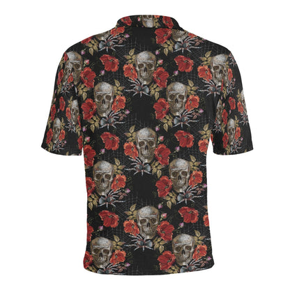Spider Web Skull Rose Print Design LKS305 Men Polo Shirt