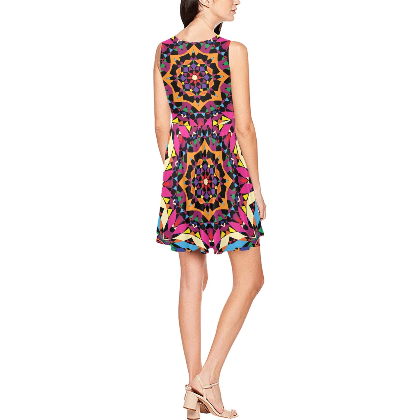 Kaleidoscope Pattern Print Design 02 Sleeveless Dress