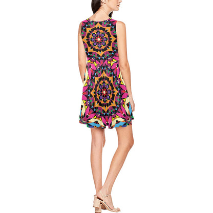 Kaleidoscope Pattern Print Design 02 Sleeveless Dress