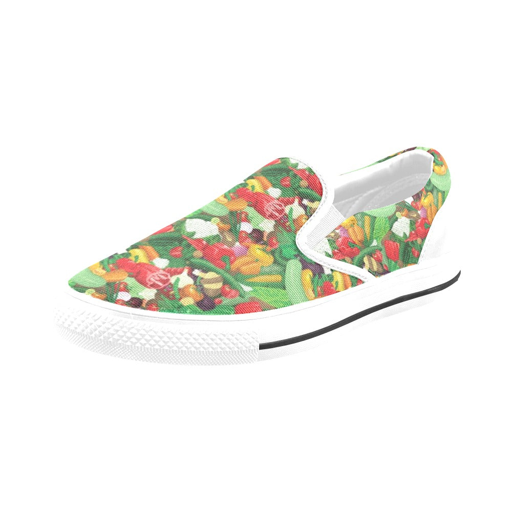 Salad Mix Vegetableprint Design LKS301 White Slip Ons Canvas Women's Shoes