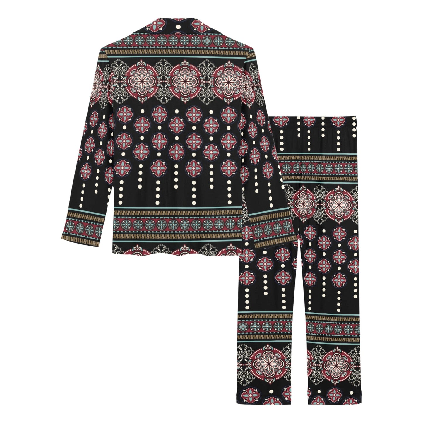 Ethnic Dot Style Print Pattern Women's Long Pajama Set