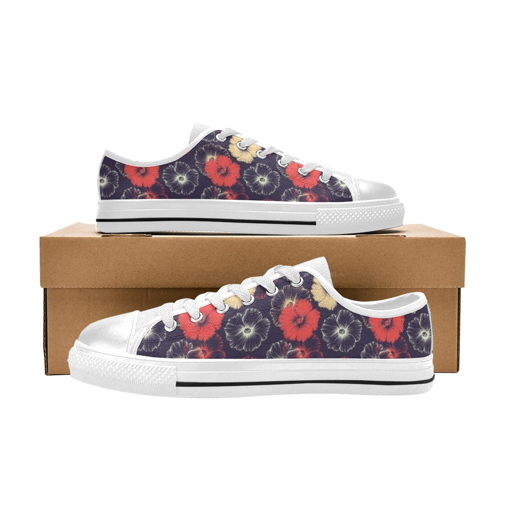 Tropical Flower Print Design LKS302 Women's White Low Top Shoes