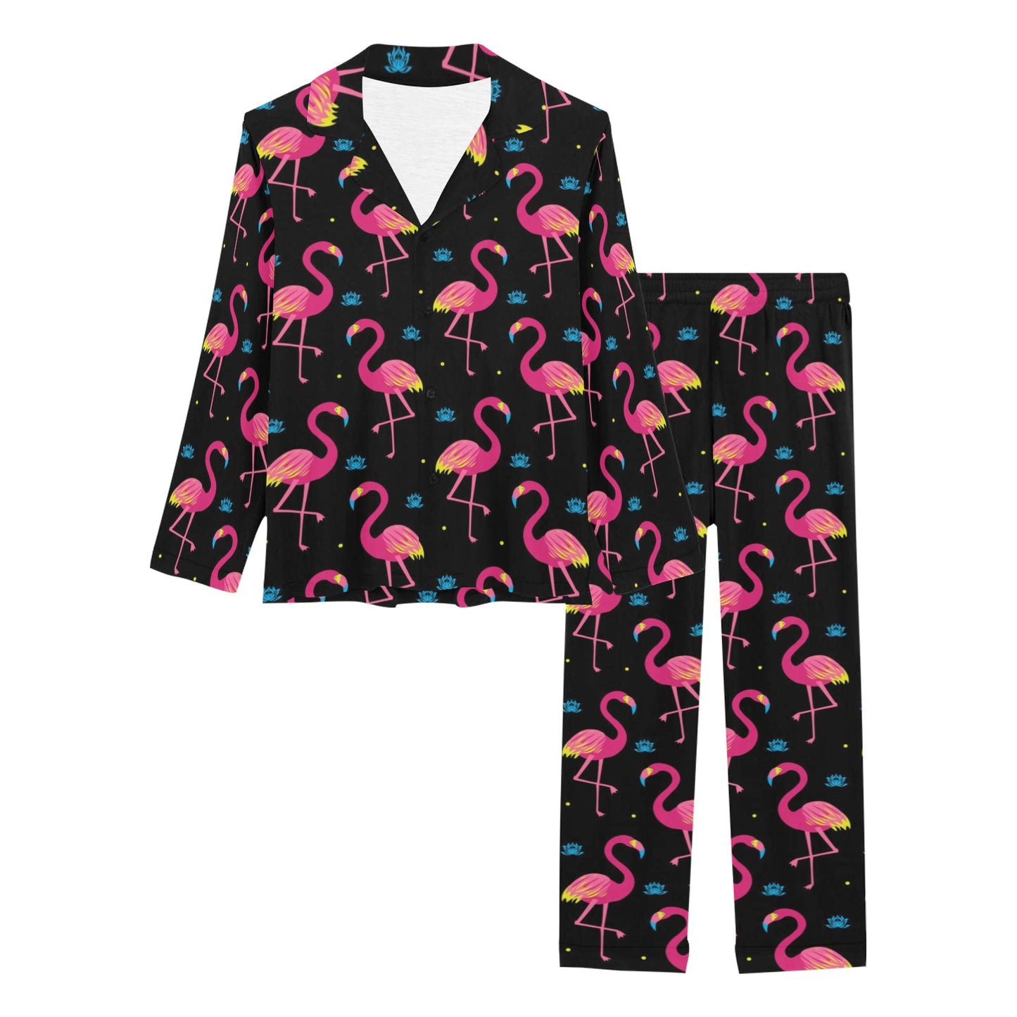 Flamingo Pink Neon Print Pattern Women's Long Pajama Set
