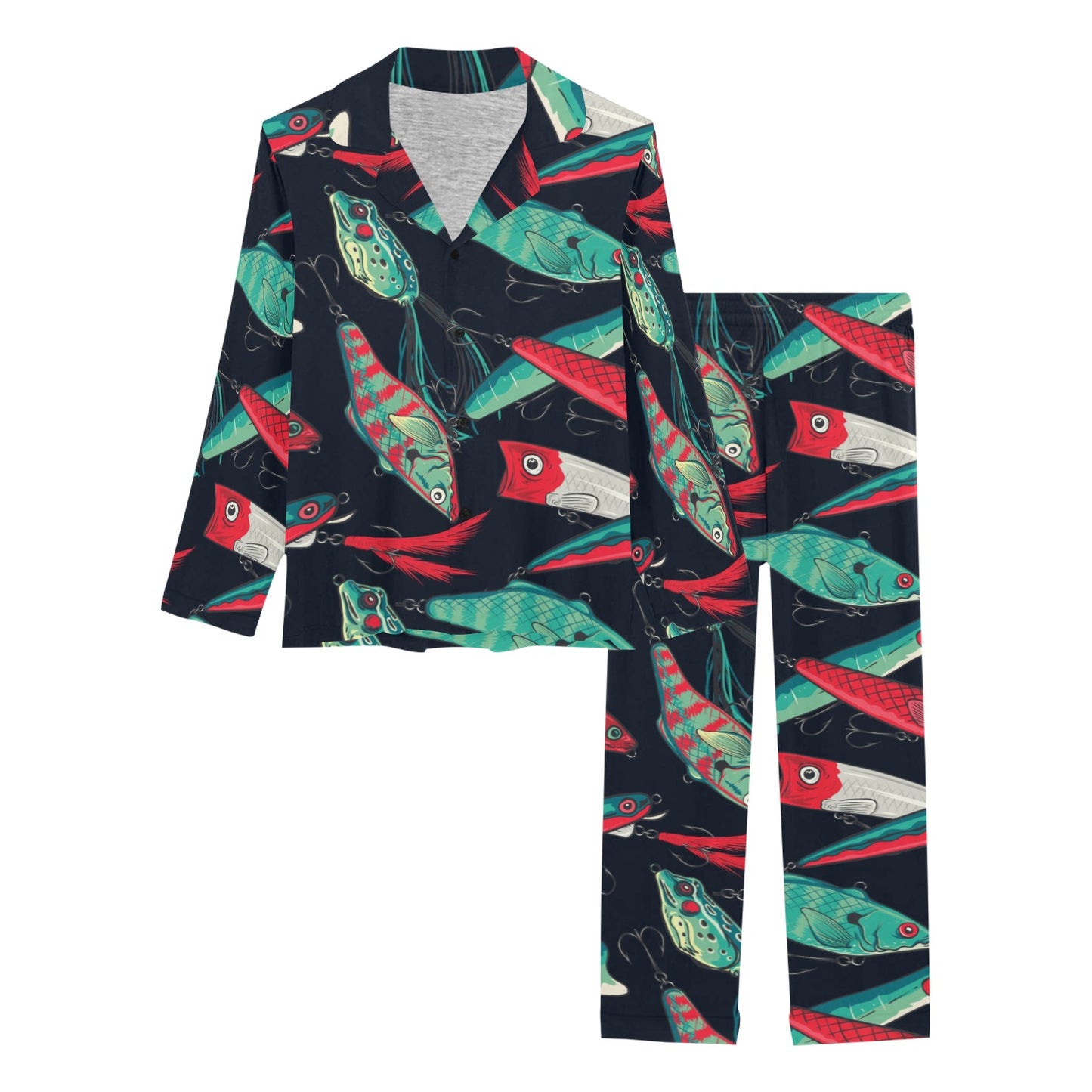 Fishing Bait Pattern Women's Long Pajama Set