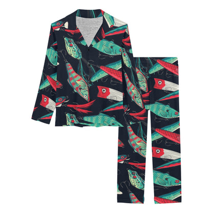 Fishing Bait Pattern Women's Long Pajama Set