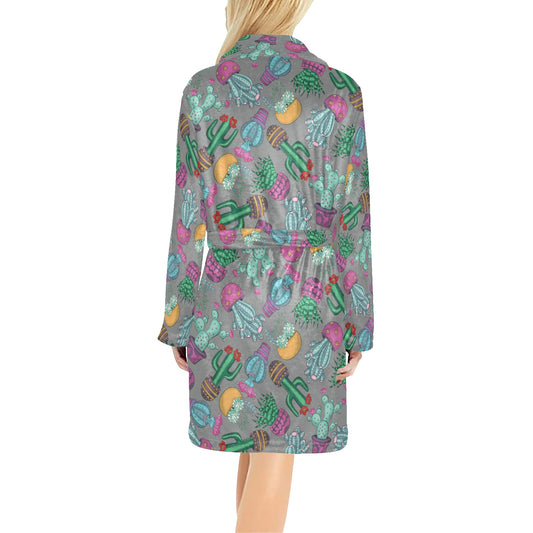 Cactus Colorful Print Pattern Women's Fleece Robe